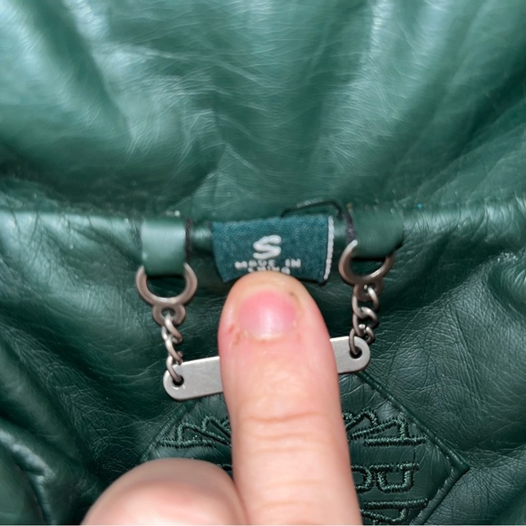 JOUJOU FAUX LEATHER WOMEN GREEN JACKET BIKER VEST SIZE S VINTAGE ZIP UP/POCKETS - Picture 2 of 8